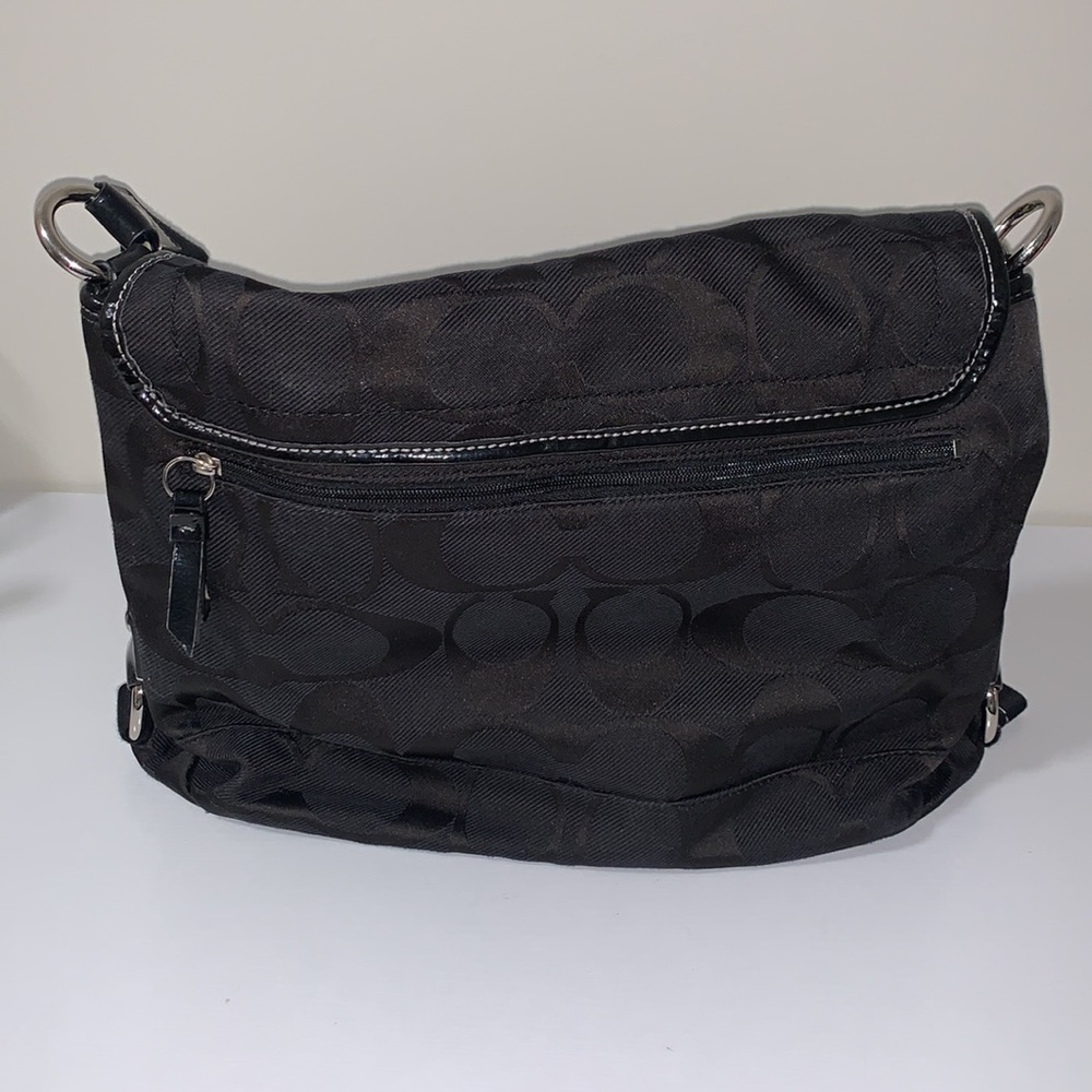 COACH Black Signature Canvas Crossbody Messenger Tote - Picture 3 of 10